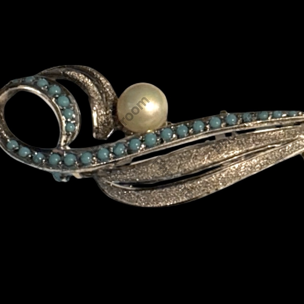 Antique Vintage Brooch Silver, Turquoise & Pearl hallmarked WEBSTER